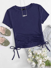 DRAWSTRING SIDE SOLID TEE-NAVY